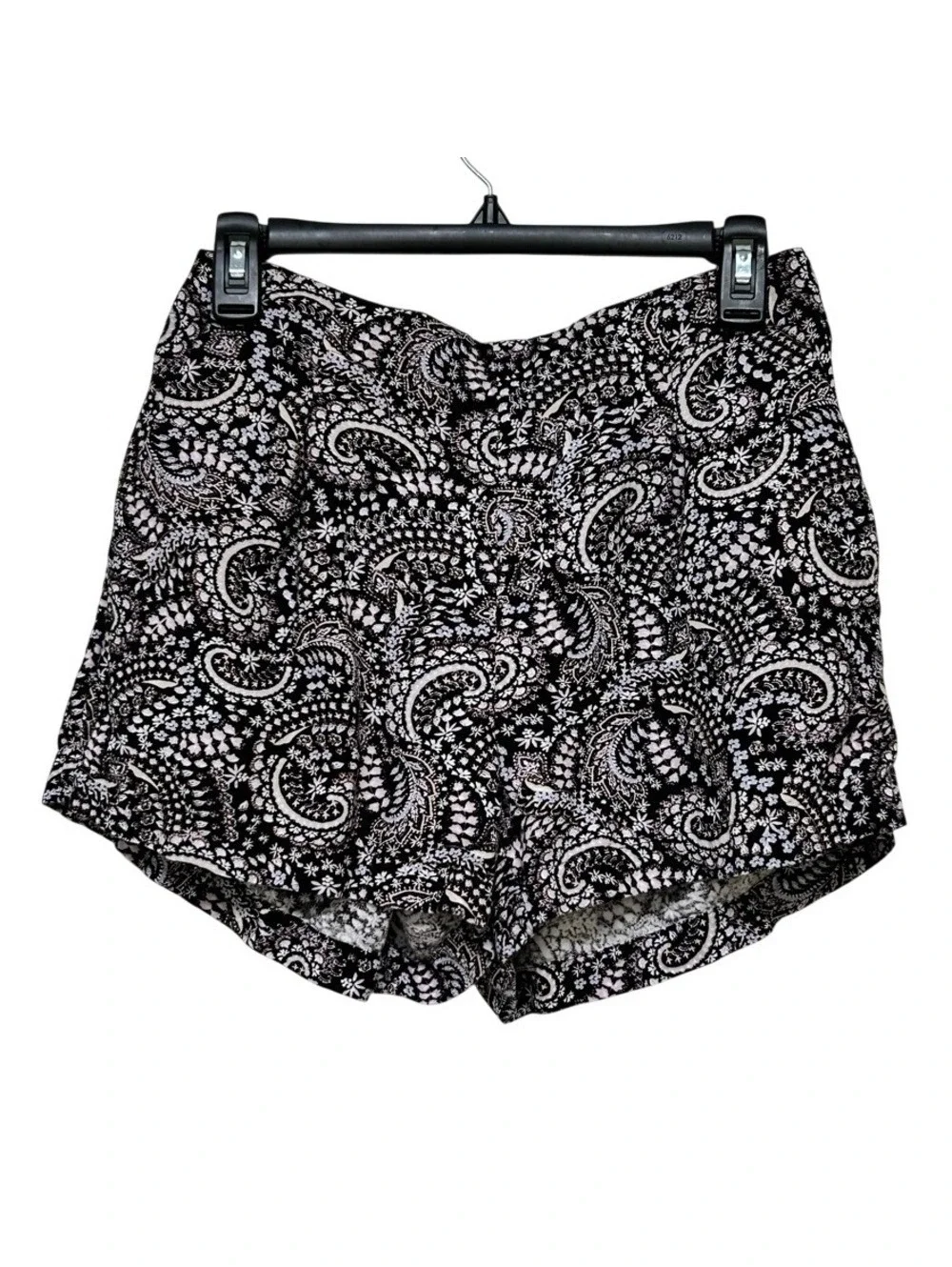 LOFT Women's Black White Paisley Linen Blend Pleated Pull On Shorts Size S